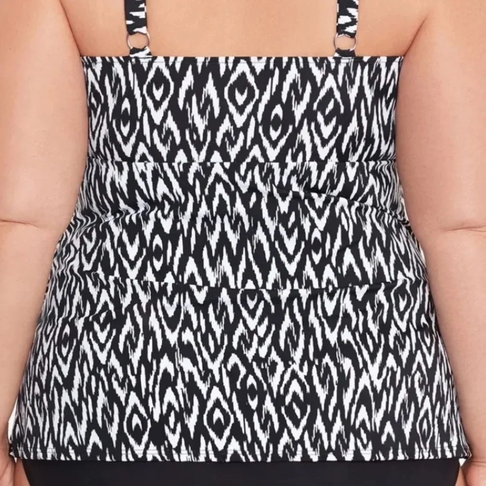 SWIM SOLUTIONS Women's Black Tiered Fauxkini One Piece Swimsuit - Picture 11 of 15